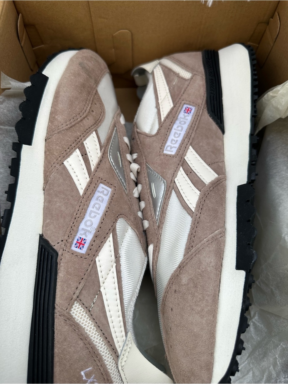 Reebok Men’s Suede Sneakers — Taupe and White